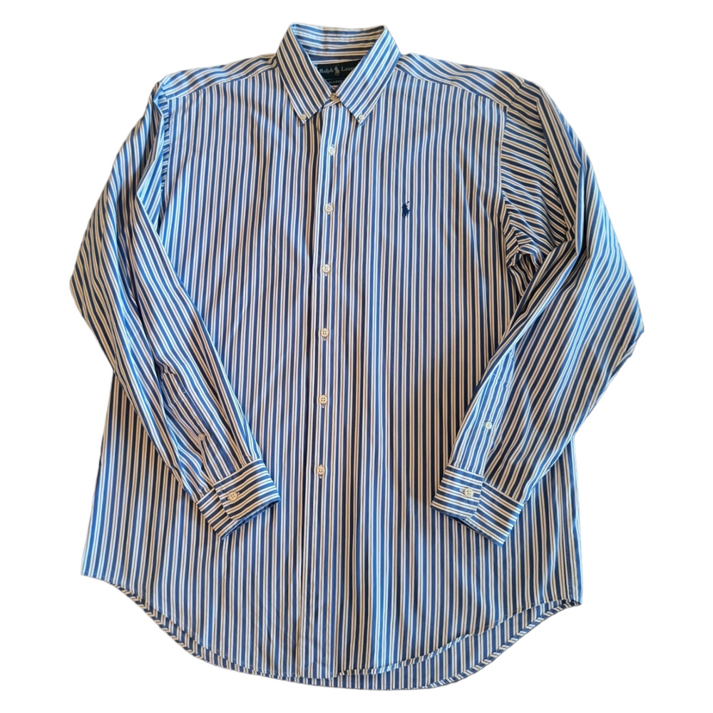 Ralph Lauren Button Down Shirt Men's Size 16 Blue White Striped Long sleeve